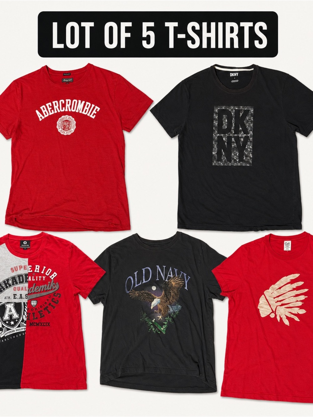 Y2K  T-Shirt XL LOT of 5 Abercrombie / Old Navy /  DKNY / Akademiks / CAL HOLI